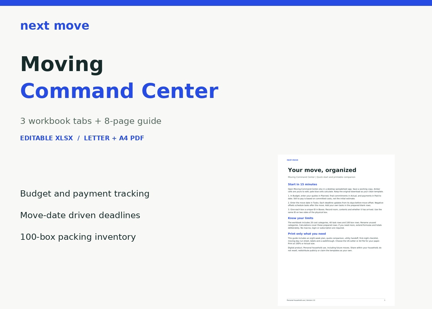 Moving Command Center: workbook and printable guide preview