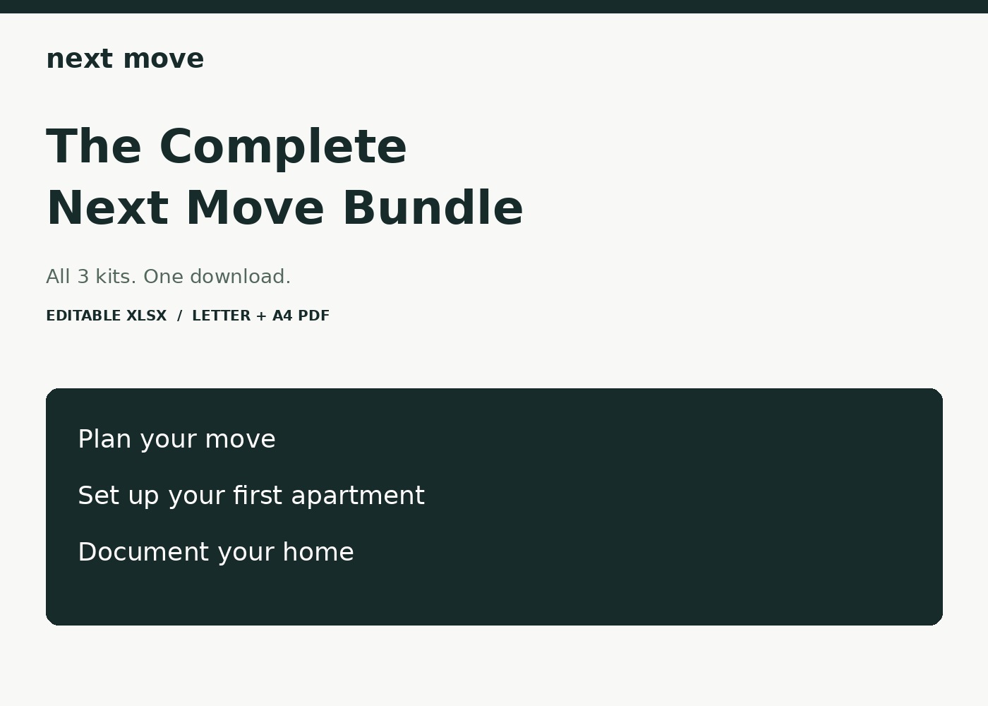 Next Move Complete Bundle containing the three planning kits